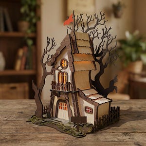 Wooden Laser Cut House | Spooky Night Lamp | Home Decor Lampshade | Digital Files