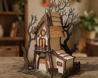 Wooden Laser Cut House | Spooky Night Lamp | Home Decor Lampshade | Digital Files