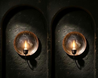 set of 2 Handmade Oxidized Brass Wall Sconce – Moroccan Candle Holder