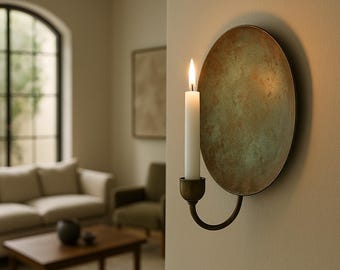 set of 2 Handmade Copper Patina Wall Candle Holder.Rustic Vintage Sconce Light.