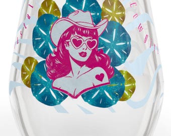 Coastal Cowgirl Retro Stemless Wine Glass | Ride the Wave Design