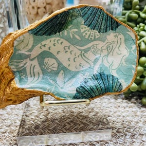 Mermaid Decoupage Oyster Shell Art: Coastal Beach Decor