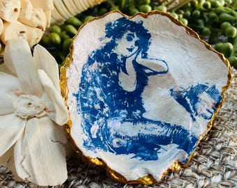 Victorian Mermaid Shell Decoupage Ring Dish