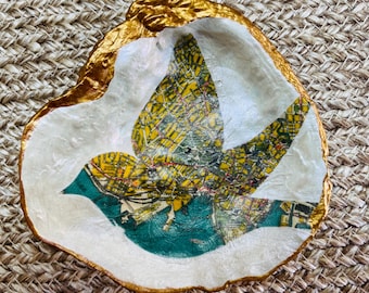 Bird Vintage Map Shell Decoupage