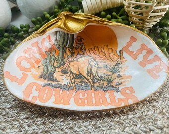 Decoupage Clam Shell Ring Dish: Long Live Cowgirls Western Decor