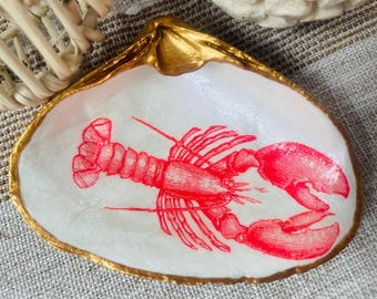 Red Lobster New England CLAM SHELL Coastal Beach Art Decor, Unique Anniversary, Birthday, Wedding, housewarming, hostess gift