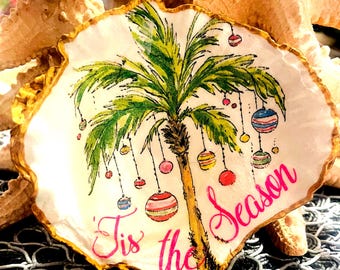 Palm Tree Holiday Oyster Shell Decoupage