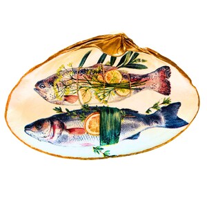 Decoupage Muschel: Küsten Küche Kunst, Ringschale, Gold Detail