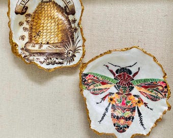 Framed Oyster Shell Art: Bee & Beehive Shadow Box