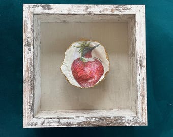 Decoupage Oyster Shell Art: Bird in Strawberry Shadow Box