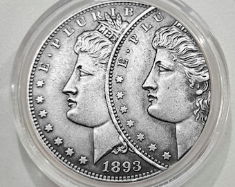 Coins 1893 S Morgan Dollar silver plated Two Face Error US Commemorative Coin, Antique Collectible, and an Ideal Gift for Coin Enthusiasts