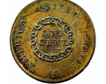 Monedas estadounidenses raras de 1793 con el símbolo de "cadena de centavos" y cabello suelto