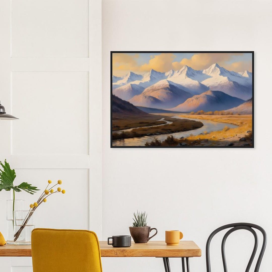 River Mountain River Wall Art Sunset Snowy Mountains Framed Art Nature ...