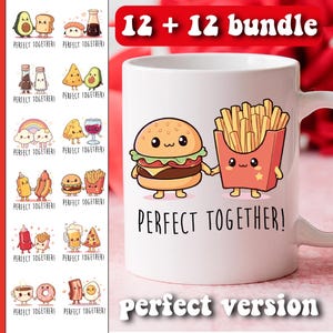 schattig eten mok wrap bundel, grappig paar mok sjabloon, Valentijn beker wrap png, 11oz 15oz 12oz mok met harten voor paar mok cadeaus