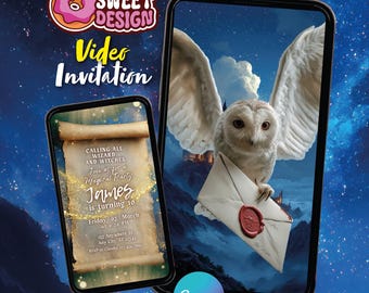 Magical Wizard Birthday Video Invitation, Editable Animated Template for Canva