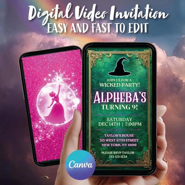 Invitación de video de cumpleaños de Bubble Wicked: Tema verde y rosa (plantilla de Canva)
