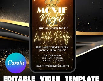 Movie Night Invitation: Editable Awards Watch Party Video (Canva)