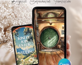 Whimsical Woodland Wedding Invitation, Enchanted Forest Round Door (Canva Video Template)