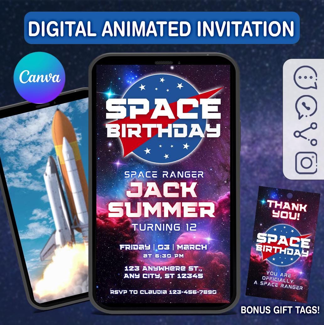 Animated Space Birthday Invitation: Galaxy Party Video Evite (Digital Download)