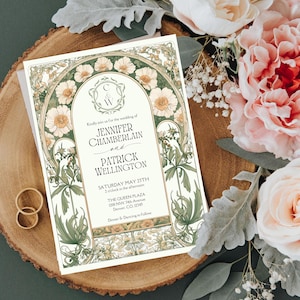 set di nozze, modello di invito di nozze vintage modificabile, modello di invito di nozze Art Nouveau, modello di invito retrò personalizzabile, modello di invito Art Déco, modello Belle Epoque