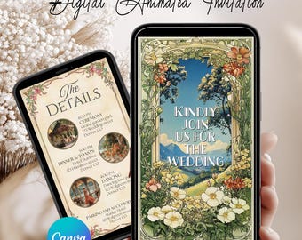 Art Deco Wedding Video Invitation: Floral Canva Template (Digital)