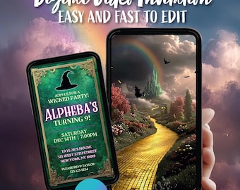 Witch Birthday Video Invitation: Green & Pink Theme (Canva Template)