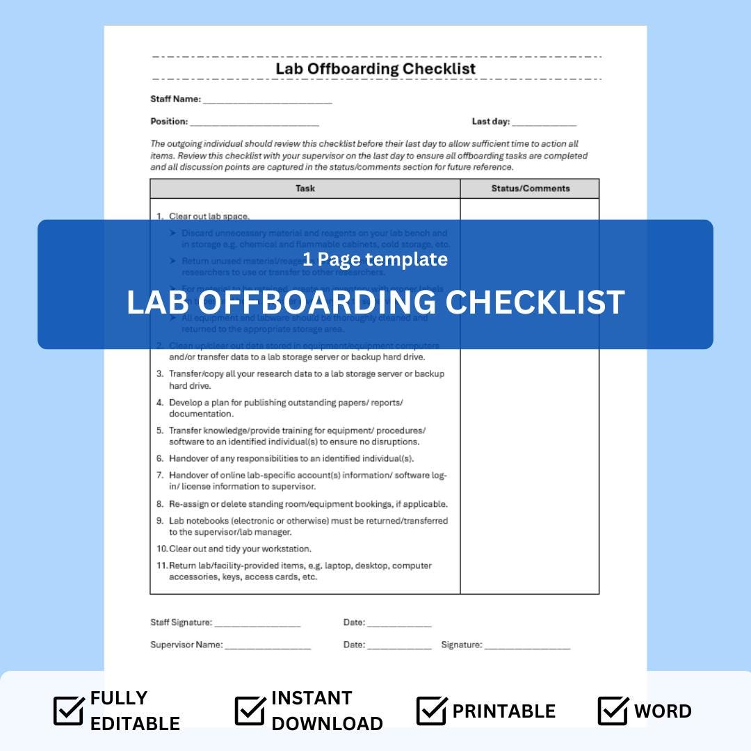 Lab Offboarding Checklist / Exit Checklist / Researcher Outgoing ...