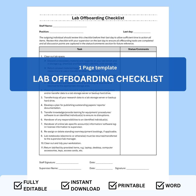Lab Offboarding Checklist / Exit Checklist / Researcher Outgoing ...