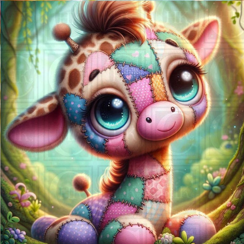 Patchwork Giraffe - AI Art Digital PNG File Only - Wrap, Print ...