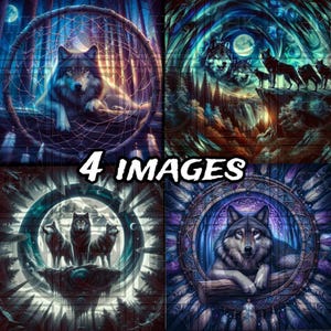 Wolf - 4 images - Set 1 - AI Art digital PNG file only - tumbler wrap, wind spinner, coaster, print, sublimation