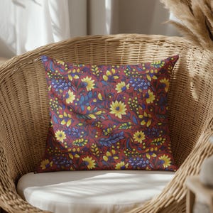 Floral dark slate blue Vintage Botanical Boho Pillow, khaki Pillow, dark slate blue Floral Pillow, Spring Cottage Pillow