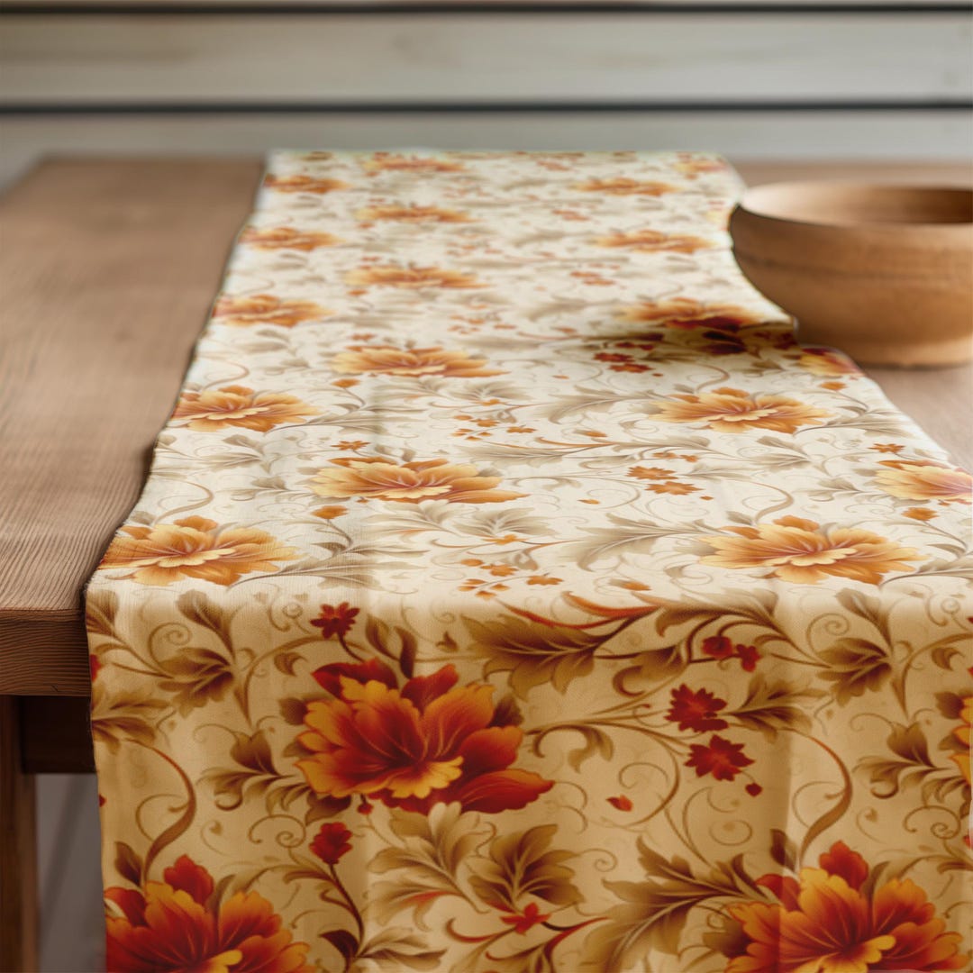 Spring Floral Table Runner-tan, Chocolate Blossoms - Elegant Farmhouse ...