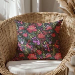 Floral dark olive green Vintage Botanical Boho Pillow, gray Pillow, dark olive green Floral Pillow, Spring Cottage Pillow