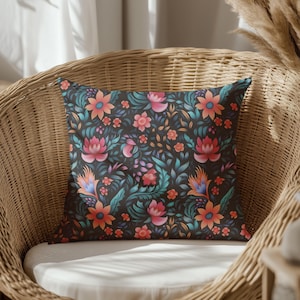 Floral dark slate gray Vintage Botanical Boho Pillow, teal Pillow, dark slate gray Floral Pillow, Spring Cottage Pillow