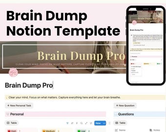 Brain Dump Notion Template, ADHD Task Organizer and Digital Productivity Planner