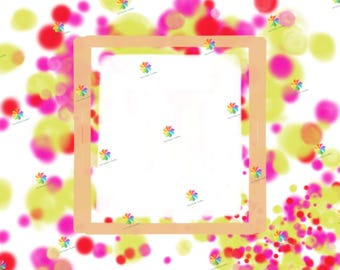 Square Card Frame Clip Art with Random Yellow Pink and Red Dots