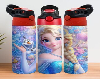 Diseño de sublimación de vaso para sorber de Frozen de 12 oz, vaso para sorber con tapa abatible de Frozen de 12 oz (PNG), envoltura para vaso infantil de Frozen de 12 oz, envoltura de sublimación de Frozen