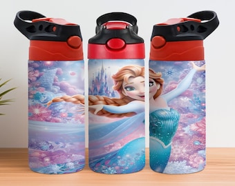 Envoltura para vaso infantil de Frozen de 12 oz, diseños de sublimación para vaso con tapa abatible de Frozen de 12 oz, vaso con tapa abatible de Frozen de 12 oz PNG, envoltura de sublimación de Frozen