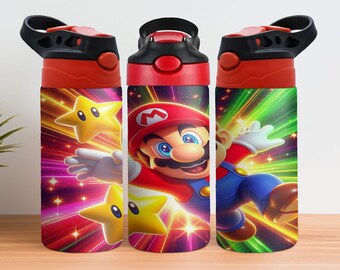 Super Mario Tumbler Design Bundle , Super Mario Tumbler Wrap PNG, 12oz FlipTop Flip Top Sublimation Design for Kids, Digital Download