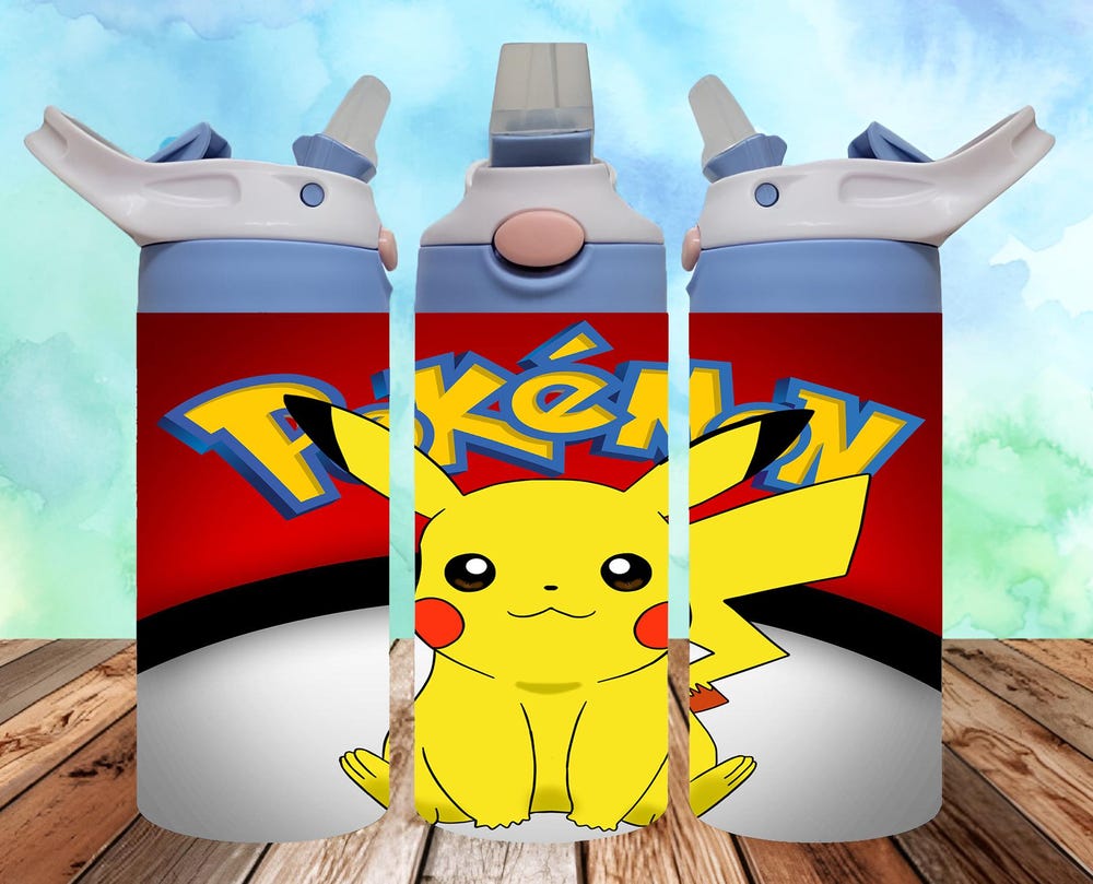 Pokemon 12Oz Kids Flip Top Sippy Cup Tumbler Wrap, 12Oz Straight Tumbler Sublimation Png, Childrens Doggie Tumbler Wrap For Kid, Pokemon Png Bespoketshirt Collections