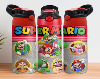 mario 12oz sippy cup, kids cartoon png, Super mario tumbler wrap, Mario png, Super mario flip top sippy cup design, kids sublimation design