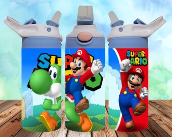 Mario 12oz Kids Flip Top Sippy Cup Tumbler Wrap - 12oz Super Mario-ontwerp - 12oz Tumbler Sublimatie PNG - Mario Tumbler Wrap-ontwerp PNG