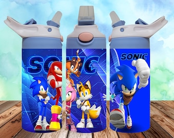 Vaso Sonic de 12 oz PNG - Botella de agua Sonic - Vaso con tapa abatible para niños de 12 oz de Sonic - Envoltura para vaso Sonic, descarga digital