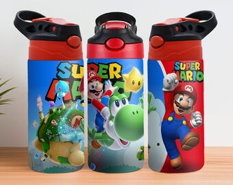 12oz Tumbler Wrap Mario Png - Cartoon Tumbler Sublimation Design - Kids Cartoon Tumbler Template - Super Mario Png - 12oz Mario Sippy Cup