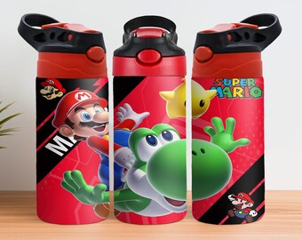 Mario 12 Oz Tumbler Wrap PNG, Sippy Cup 12 Oz PNG, Flip-top Cup 12 Oz PNG, Cartoon Characters Kids Cup Png Sublimation Digital Download