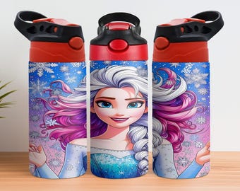 Diseño de vaso para bebés de 355 ml con diseño de princesa - Sublimación de vaso de 355 ml con diseño de dibujos animados para niños - Envoltura PNG de vaso Frozen, descarga digital de diseño de vaso Frozen de 355 ml