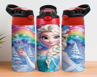 Frozen 12oz Kids Flip Top Sippy Cup Tumbler Wrap - 12oz Princess design - Frozen 12oz Tumbler Sublimation PNG - Princess Tumbler Wrap Design