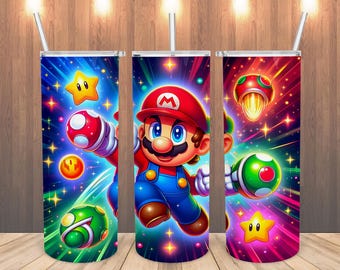 Mario Bros 20oz Stainless Tumbler | Gamer Cup | Kids Gift | Yoshi Mario Luigi Peach Design