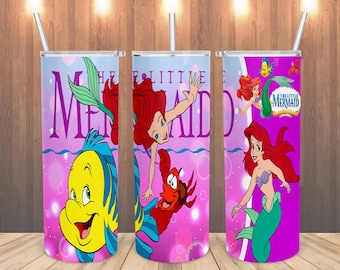 Little Mermaid Tumbler 20oz – Ariel, Flounder & Sebastian Cup – Cute Digital PNG Wrap for Girls – Ocean Skinny Sublimation