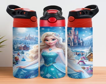 Frozen 12oz Kids Flip Top Sippy Cup Tumbler Wrap - 12oz Princess design - Frozen 12oz Tumbler Sublimation PNG - Princess Tumbler Wrap Design
